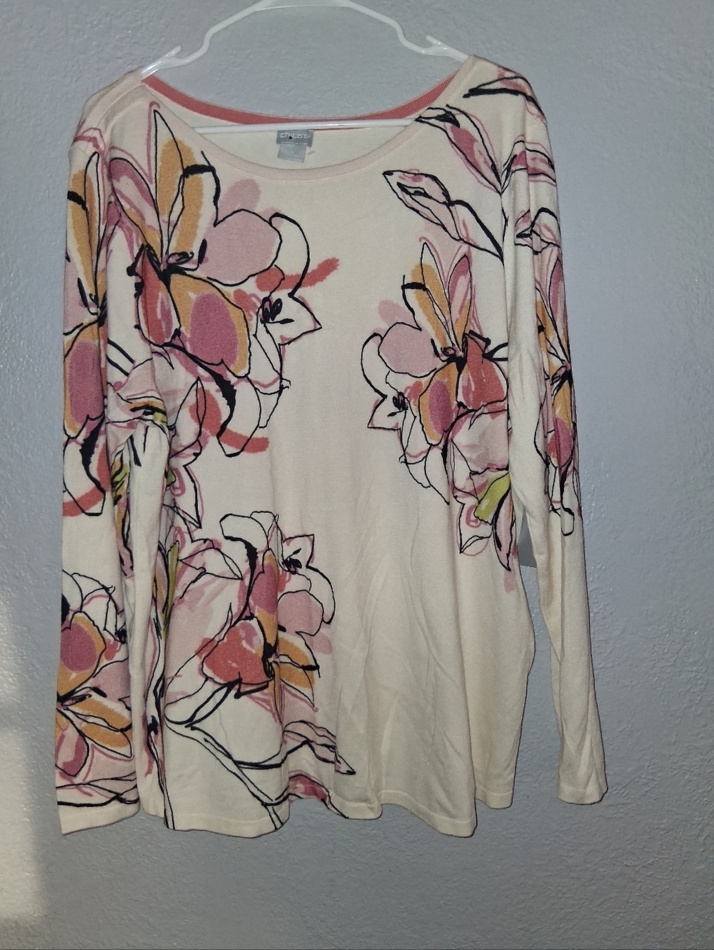 Chico's NWT Desert Wildflower Bateau Sweater LS Pullover Natural Cream 4/ XXL
